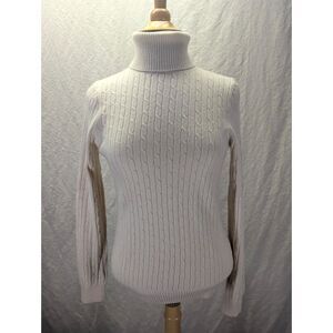J.Crew wool cashmere blend cable knit turtleneck sweater LS cream size medium